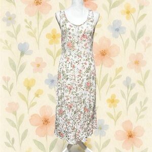 Frye Floral Maxi Dress M Cream Pink Boho Cottagecore Button Front Spring